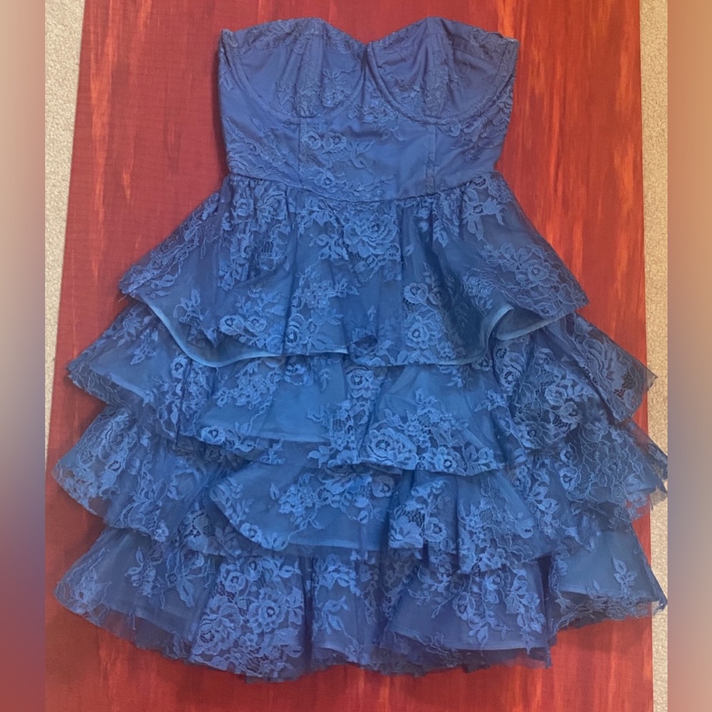 Alice + Olivia Blue Floral Lace Bustier Corset Mini Dress Women's XS
